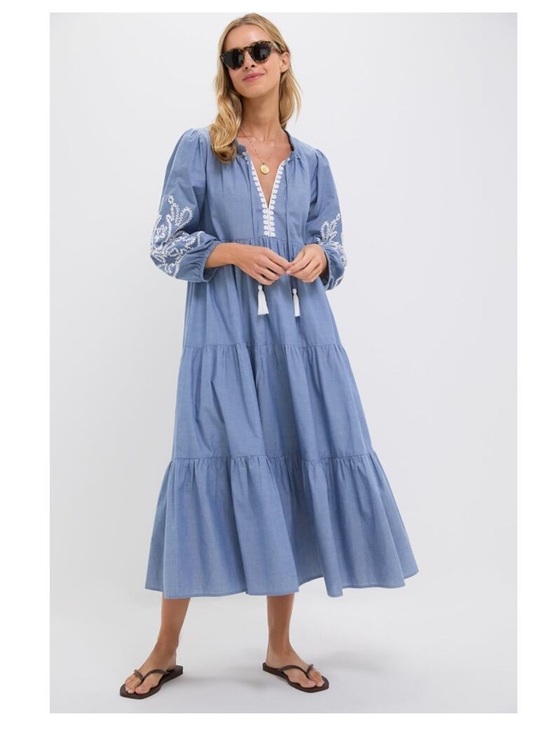 Tuckernuck Dresses & Skirts - Tuckernuck Embroidered Chambray Long Sleeve Salty Paloma Caftan Sz S
